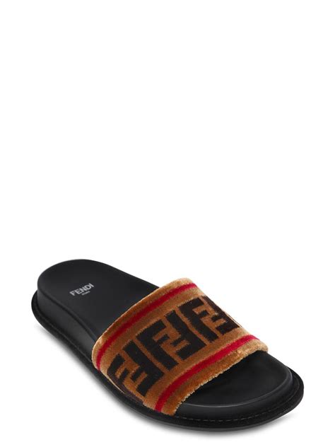 fendi brown logo velvet slides|Fendi Feel .